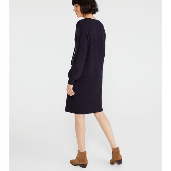 Ann Taylor Lace Up Sweater Dress In Night Sky, ski resort - Picture 3 of 7